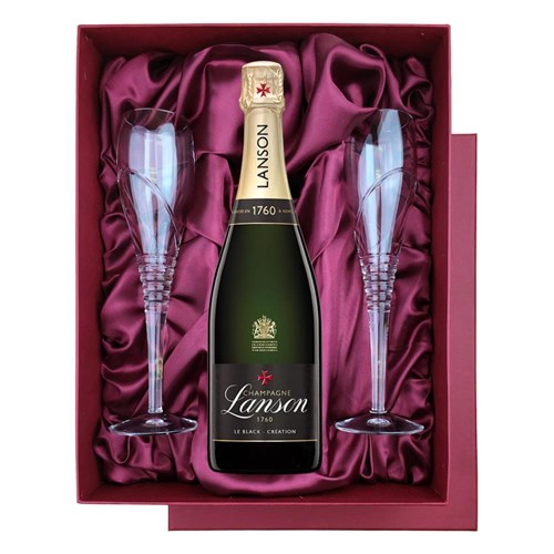 Lanson Le Black Creation Brut Champagne 75cl in Red Luxury Presentation Set With Flutes